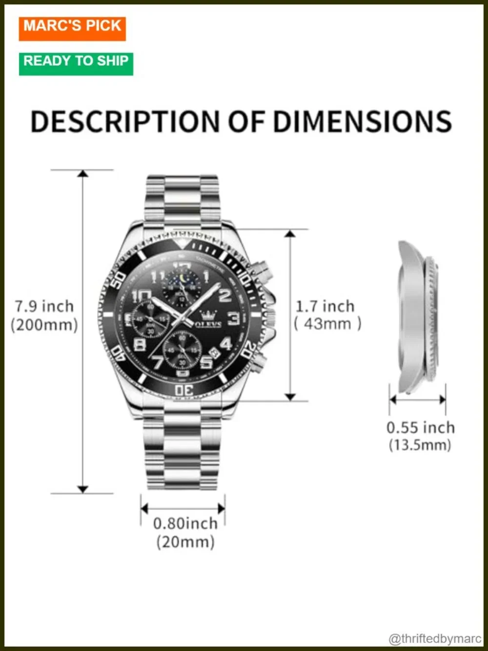 Stainless Steel Men's Watch Chronograph Analog Quartz Waterproof Business Date